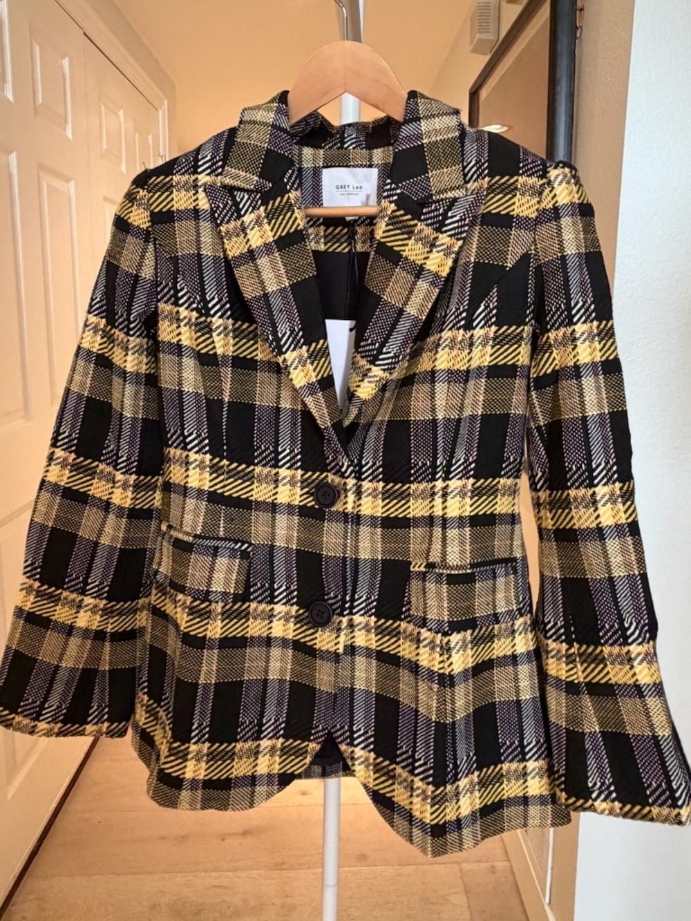 Grey Lab Anthropologie Yellow Plaid Blazer NWT M Clueless